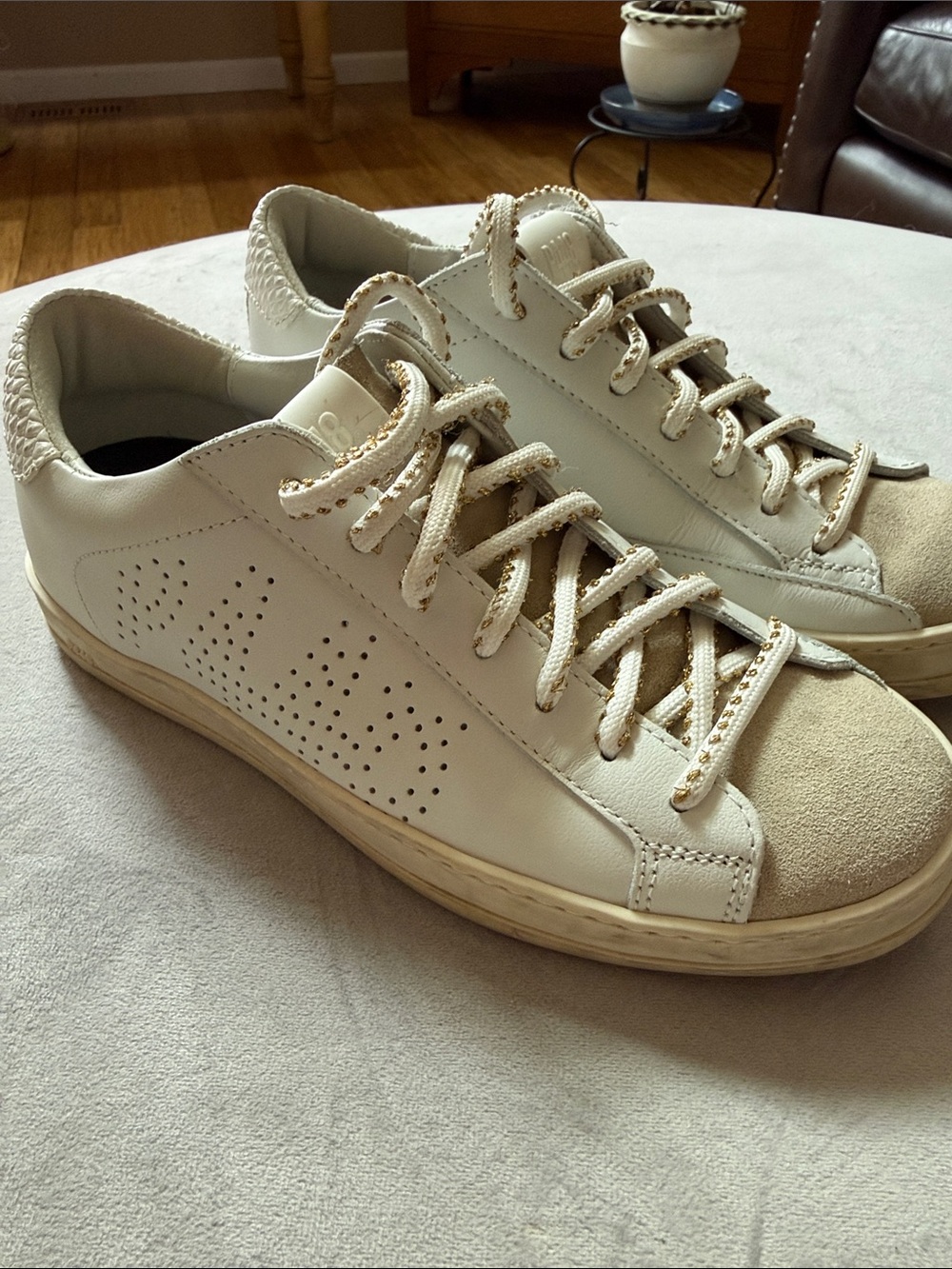 P448 Cream & Beige Leather and Suede Sneakers